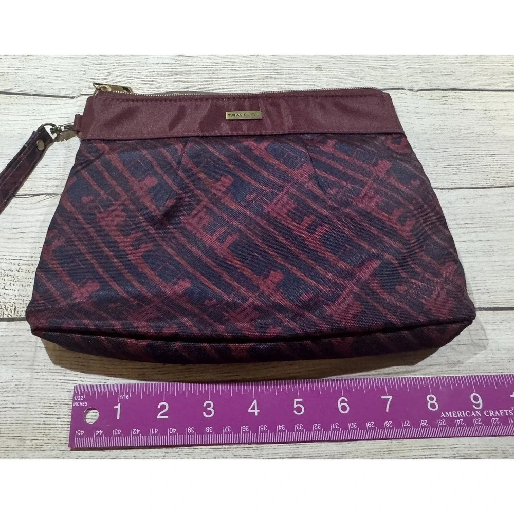 Travelon RFID Set of 2 Make Up Bags Travel Pouch Blue Burgundy Red EXCELLENT B7